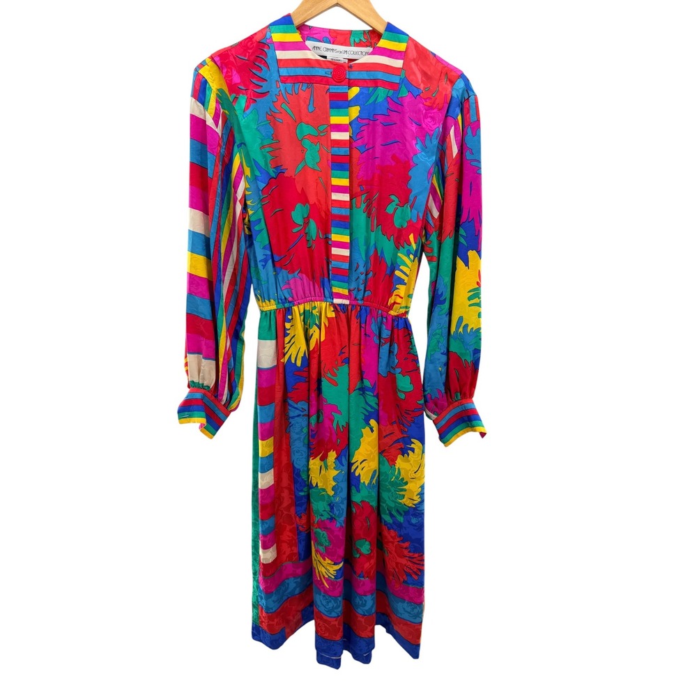 Vtg Anne Crimmins for Umi Collections Vintage Silk Abstract Floral Midi Dress 8